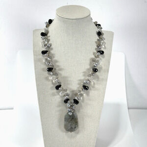 Lucas Lameth Sterling Silver Labradorite & Faceted Crystal Necklace Pearl 18"